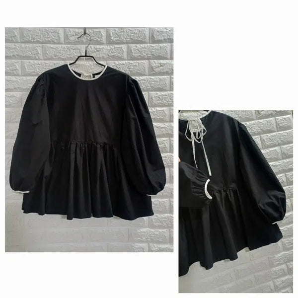 [BUNJANG] Black Puff Sleeve Blouse / 블랙 퍼프 소매 블라우스
