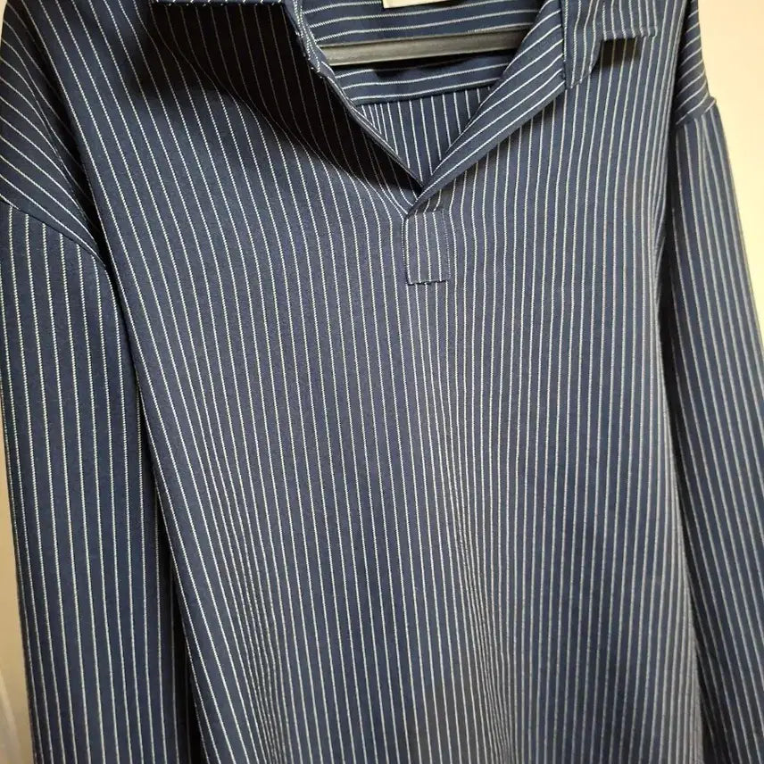 [BUNJANG] ETHOS Stripe Open Collar Pullover Shirt Navy (XL) / [ETHOS 정품 / A급] 에토스 스트라이프 오픈카라 풀오버 셔츠 네이비 (XL / 105~110)