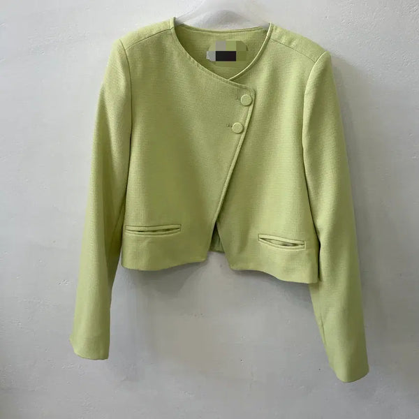 [BUNJANG] Asymmetric Lime Cropped Jacket (New) / 새상품 언발 라임 크롭자켓