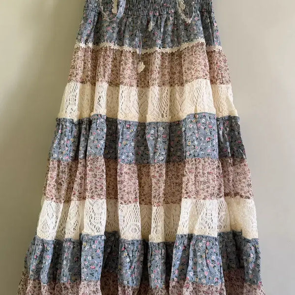 [BUNJANG] Patchwork Floral Lace Long Skirt / 패치원피스 패치스커트
