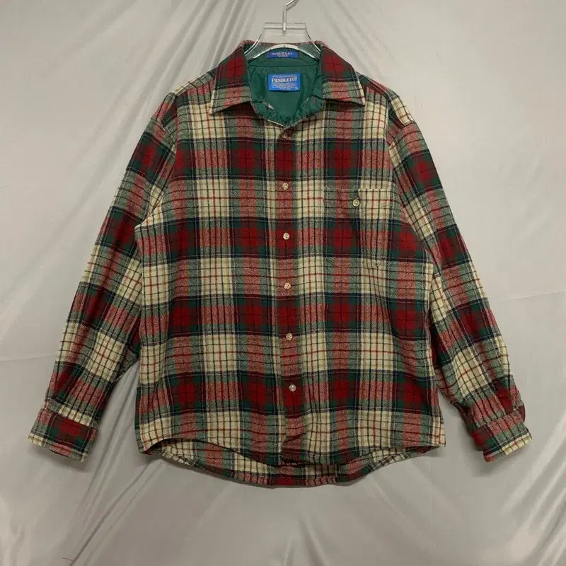 [BUNJANG] Pendleton USA Virgin Wool Flannel Elbow Patch Vintage Check Shirt / M 펜들턴 USA 버진 울 플란넬 엘보우 패치 빈티지 체크 셔츠
