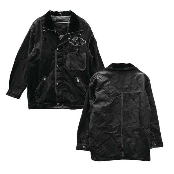 [BUNJANG] Gianni Valentino 90s Embossed Leather Work Jacket / 지아니 발렌티노 유니크 90s 백판 통가죽 음각 로고 레더 워크 자켓