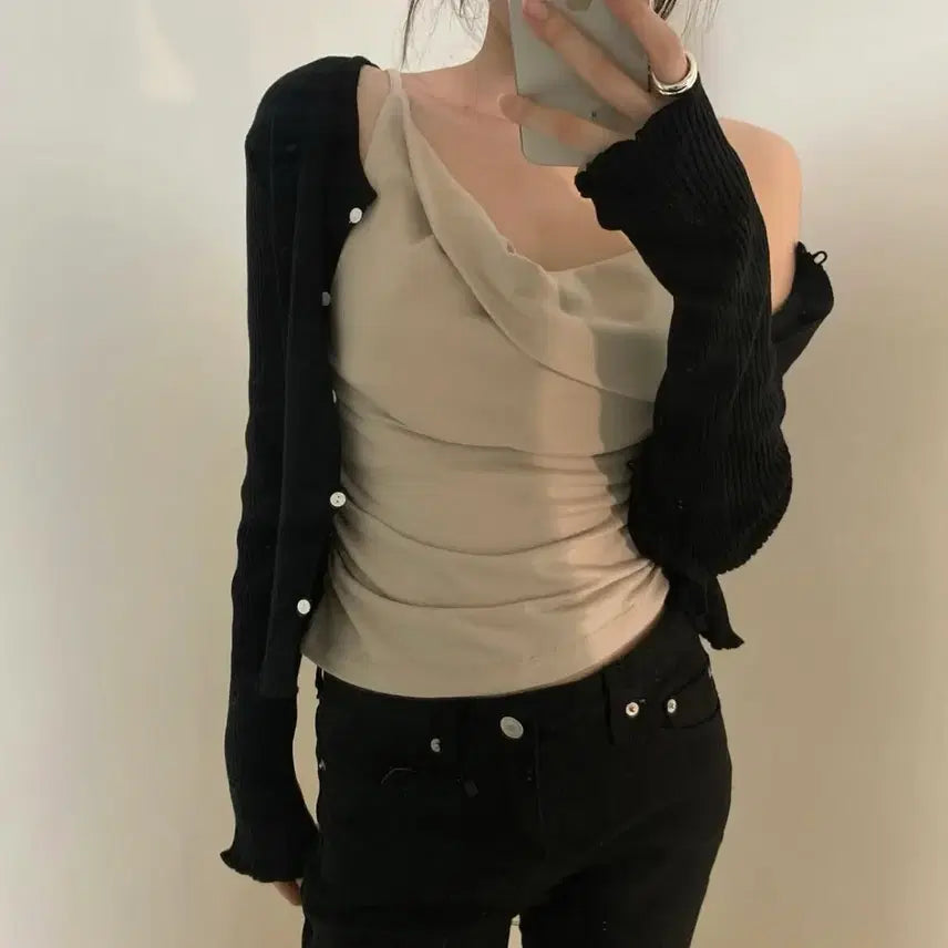 [BUNJANG] Namli Allure Drape Sleeveless Top Beige / 네임리 얼루어 드레이프 나시 슬리브리스 베이지