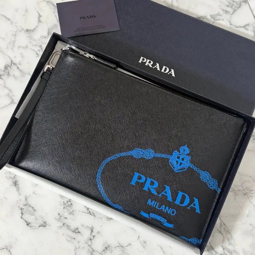 [BUNJANG] Prada Clutch Bag Blue Logo / [OS] 프라다 클러치 백 블루 로고