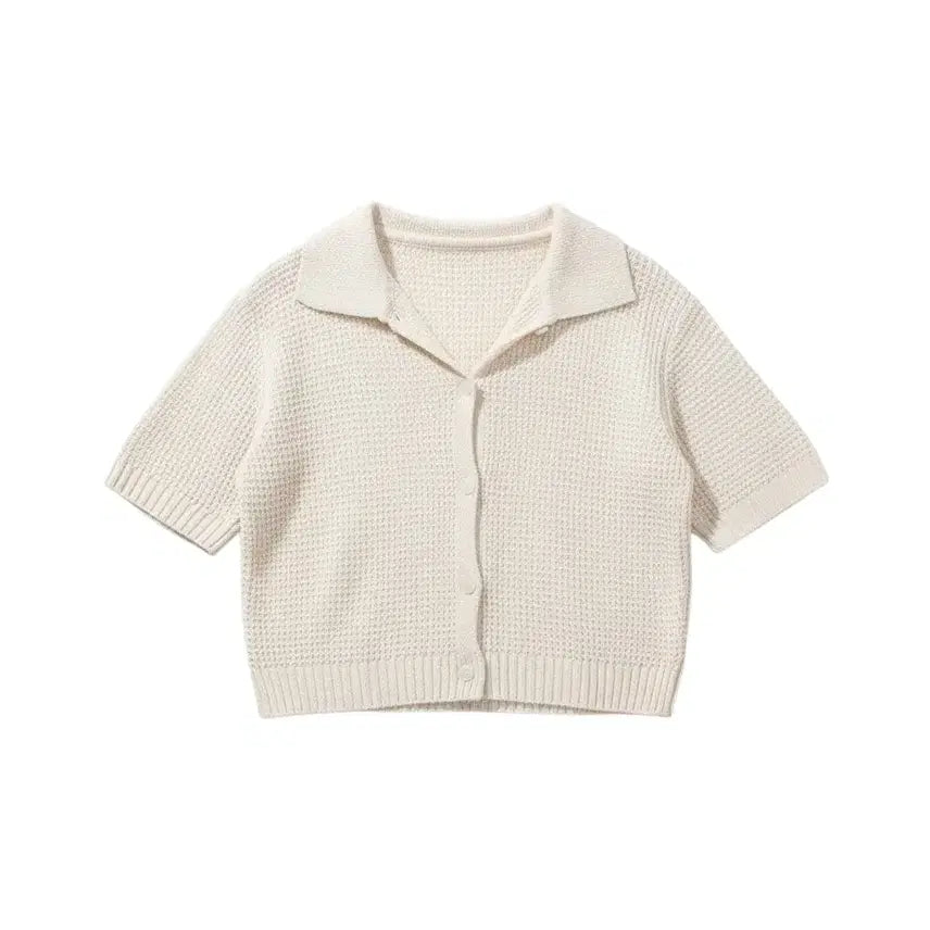[BUNJANG] Ivory Big Collar Short Sleeve Cardigan / 여성F/ 아이보리 빅카라 반팔가디건 26-10