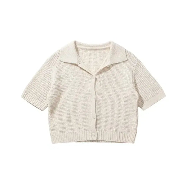 [BUNJANG] Ivory Big Collar Short Sleeve Cardigan / 여성F/ 아이보리 빅카라 반팔가디건 26-10