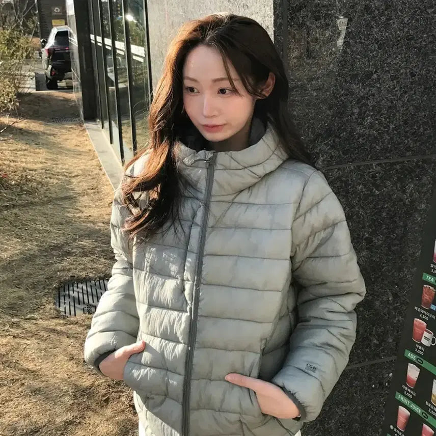 [BUNJANG] Code Graphy Lightweight Hooded Padding Khaki / 코드그라피 경량 후드패딩 카키