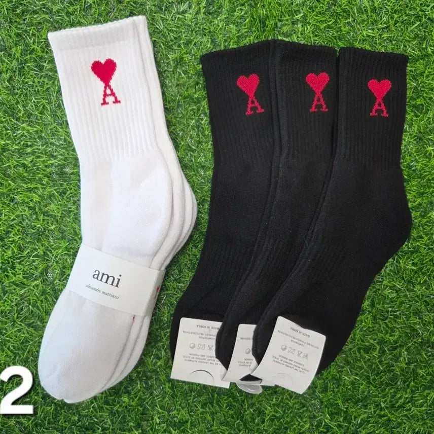 [BUNJANG] AMI Heart Logo Thick Double Bottom Mid-Calf Socks / 아미 도톰한 2중바닦