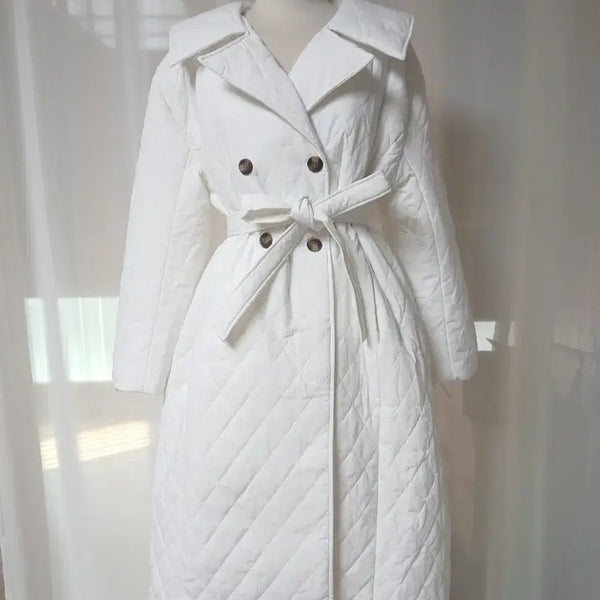 [BUNJANG] Quilted Double-Button Belted Coat - White / 택0새상품) 퀼팅 더블 버튼 벨트 코트 화이트