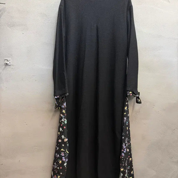 [BUNJANG] SJSJ Black Pattern Block Long Dress / SJSJ 블랙 패턴배색 롱원피스F
