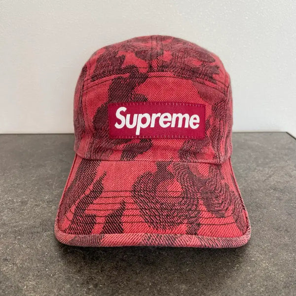 [BUNJANG] Supreme 23SS Flame Denim Camp Cap Red / 슈프림 박스로고 캠프캡 모자 23SS 플레임 데님 레드