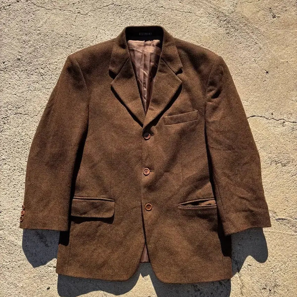 [BUNJANG] Vintage Brown Textured Three-Button Blazer / 빈티지 브라운 울 텍스처드 쓰리버튼 블레이저
