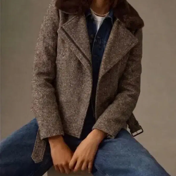 [BUNJANG] Mine by Handsome Rex Fur Collar Wool Jacket / 한섬 마인 렉스퍼카라 울자켓