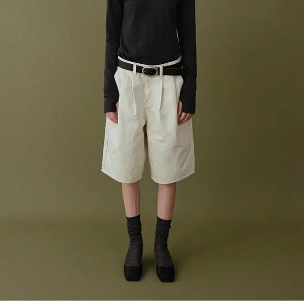 [BUNJANG] UGST Plain Tuck Half Denim (Cream) / 어그스트 ugst 플레인턱 하프 데님 (크림)