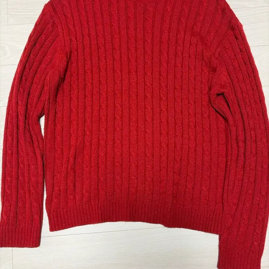 [BUNJANG] JACKPOT Men's Cable Knit Sweater (Red, Size 3) / JACKPOT 잭팟 남성 꽈배기 케이블 니트 (레드 / 3사이즈)