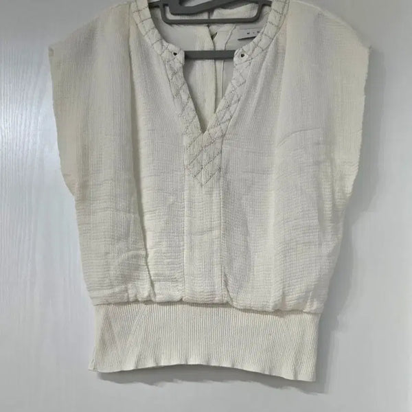 [BUNJANG] Michaa White Embroidered V-Neck Blouse / 미샤 michaa 정품 화이트 블라우스