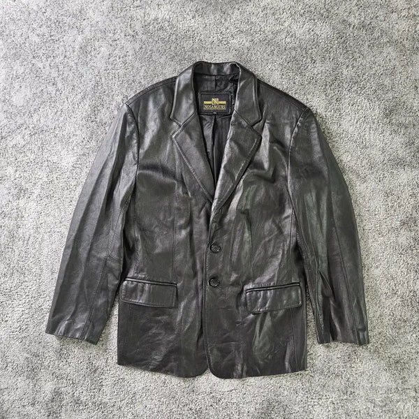 [BUNJANG] NOSAMOURS Black Leather Long Sleeve Jacket / NOSAMOURS 긴팔 레더 자켓