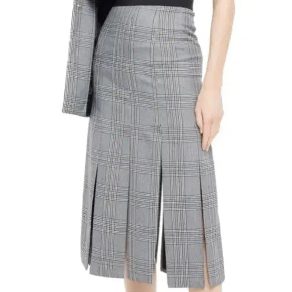 [BUNJANG] Maje Checked Slit Pleated Long Skirt / 마쥬 체크 슬릿 롱 스커트