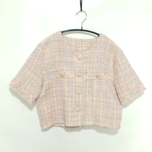 [BUNJANG] Short Sleeve Tweed Crop Jacket F_S2246 / 반소매 트위드 크롭 자켓 F_S2246