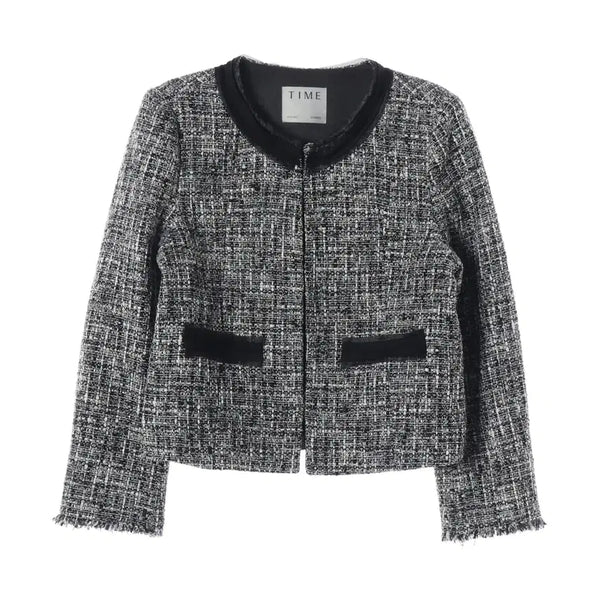 [BUNJANG] TIME 24FW Wool Blend Collarless Crop Tweed Jacket / 타임 24FW 울 블렌드 칼라리스 크롭 트위드 재킷