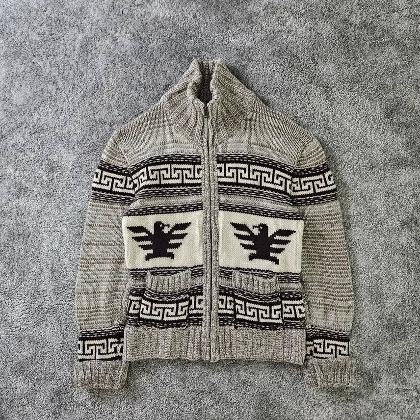 [BUNJANG] Farmer's Market Eagle Pattern Knit Zip-Up / FARMER S MARKET 패턴 니트 집업