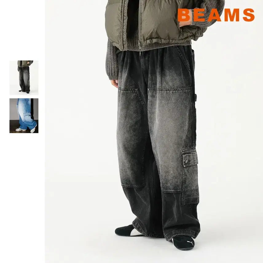 [BUNJANG] BEAMS Wide Straight Duck Double Knee Cargo Pants / 빔즈 와이드스트레이트 덕 더블니 카고팬츠