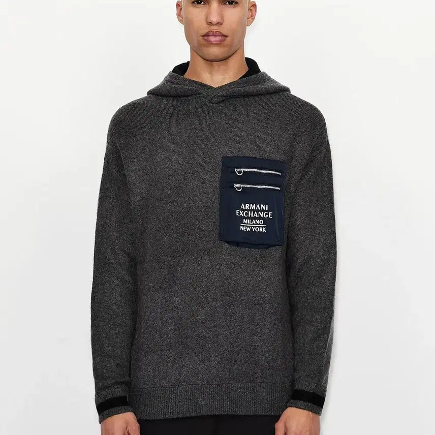 [BUNJANG] A|X Armani Exchange Hooded Pullover Sweater (Gray, Size M) / AㅣX 아르마니 익스체인지 후드 풀오버