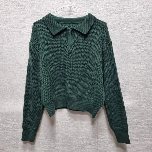 [BUNJANG] Khaki Knit Zip-Up Sweater / 카290 니트 집업 스웨터