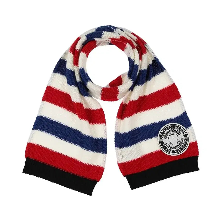 [BUNJANG] Balmain Striped Logo Wool Scarf / BALMAIN 스트라이프 와펜 머플러