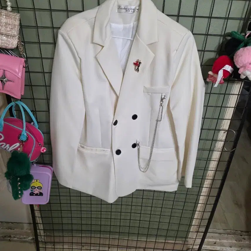 [BUNJANG] Ivory Double Button Chain Jacket / 아이보리 더블 버튼 체인 자켓-해외직구 .공용됨.