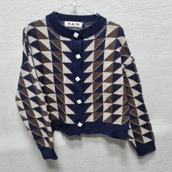 [BUNJANG] Geometric Pattern Knit Cardigan / 카300 니트 가디건
