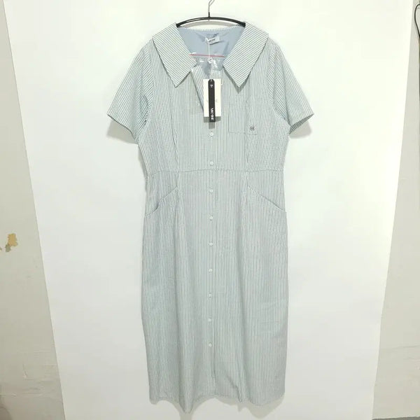 [BUNJANG] MICHANE Bubble Stripe Open Collar Long Dress / 미케네 버블리 스트라이프 으픈카라 롱 원피스 4_S1597