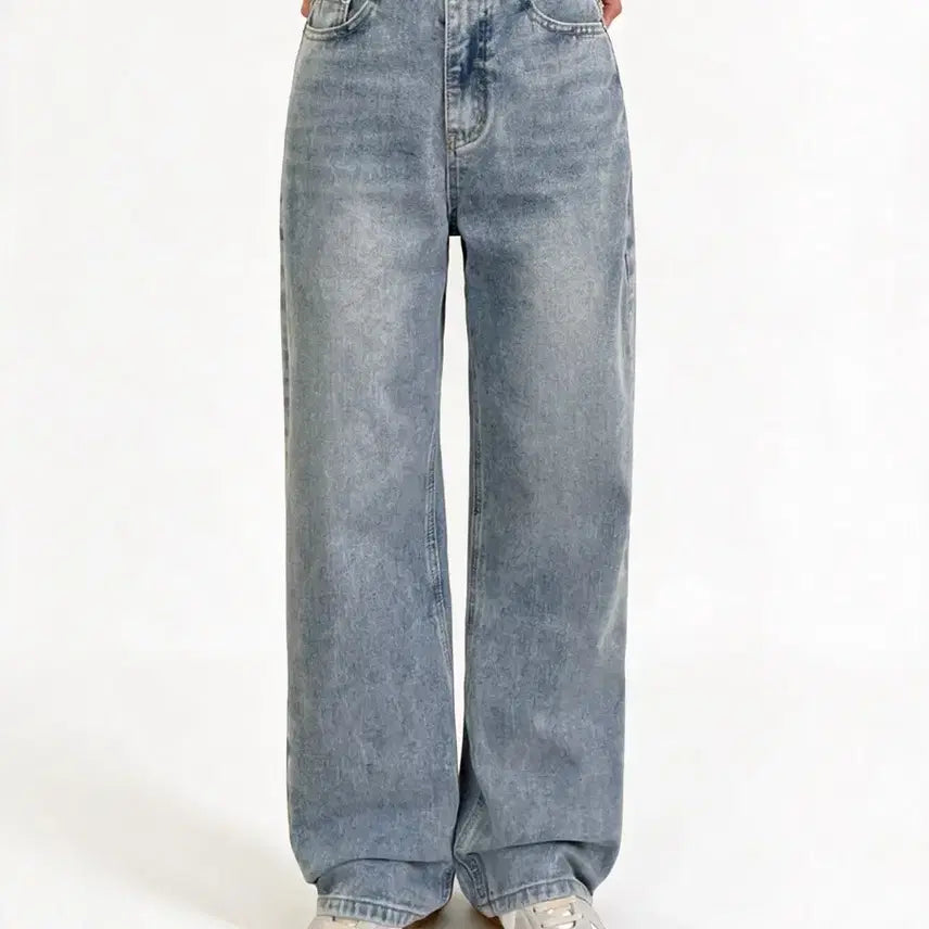 [BUNJANG] Washed Denim Wide Leg Jeans / 새것 여성 워싱 데님