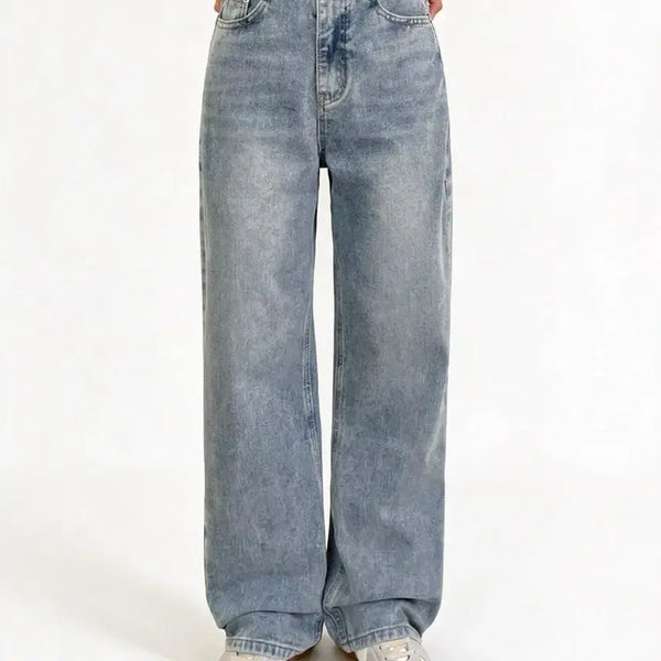 [BUNJANG] Washed Denim Wide Leg Jeans / 새것 여성 워싱 데님