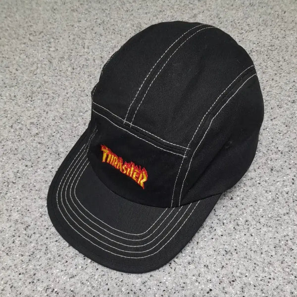 [BUNJANG] Thrasher Stitch Embroidery Camp Cap (Black) / 트레셔 스티치 자수 캠프캡 (블랙)