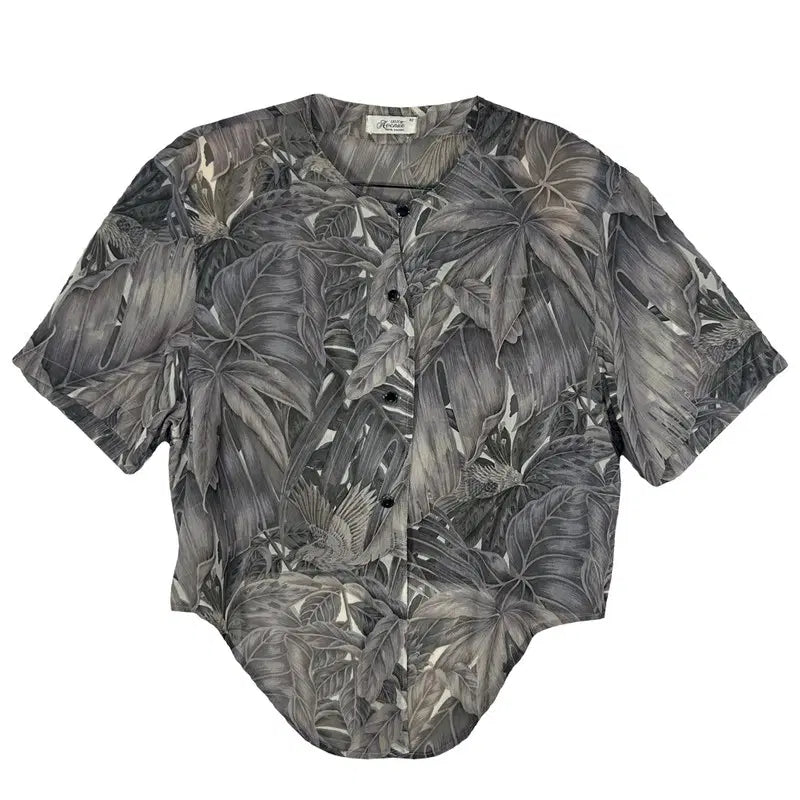 [BUNJANG] AVENUE Gray Botanical Leaf Pattern Shirt [L] / AVENUE 그레이 보태니컬 리프 패턴 셔츠 [L] 휴양지룩 트리아세테이트 혼방