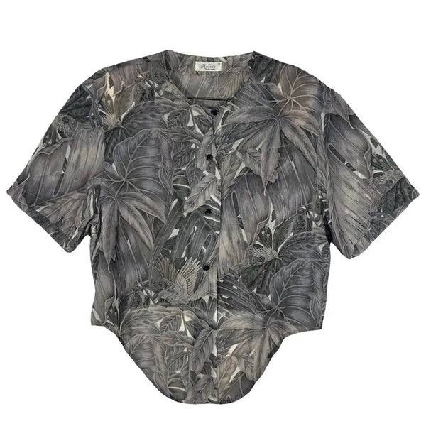[BUNJANG] AVENUE Gray Botanical Leaf Pattern Shirt [L] / AVENUE 그레이 보태니컬 리프 패턴 셔츠 [L] 휴양지룩 트리아세테이트 혼방