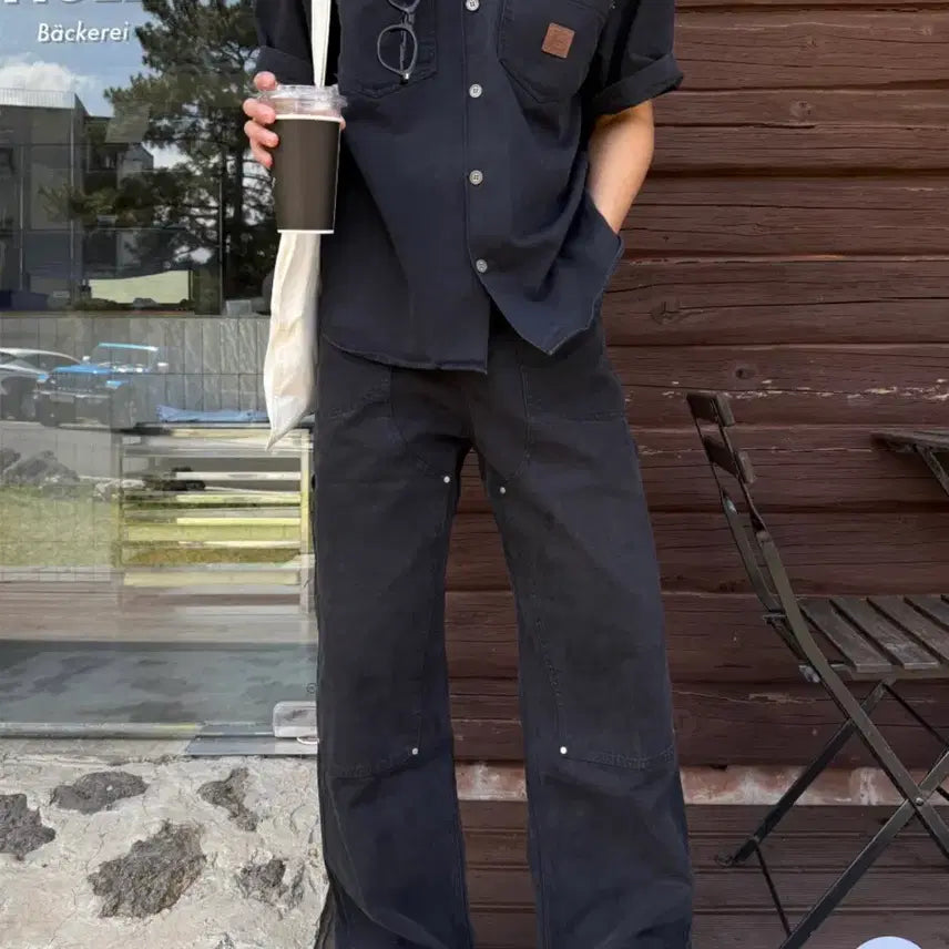 [BUNJANG] BEYDO Made Work Half Denim Shirt Black / 새상품 바이도 메이드 워크 하프 데님 셔츠 블랙