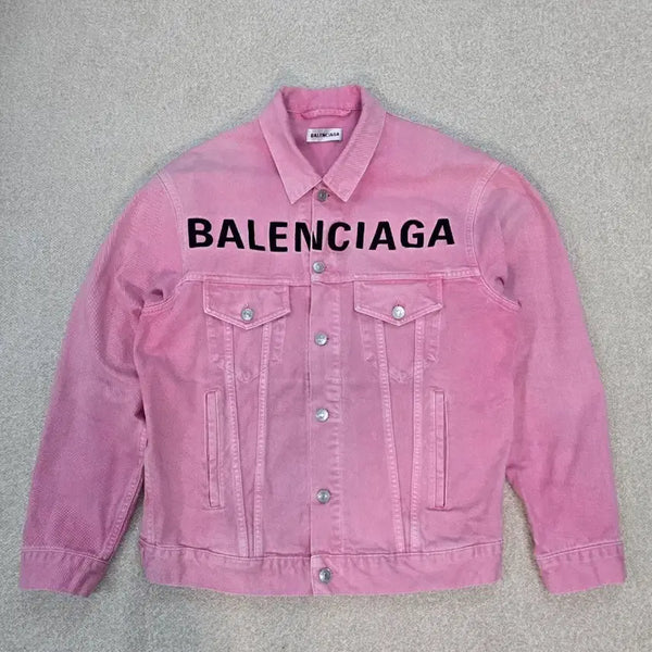 [BUNJANG] Balenciaga Pink Front Logo Denim Jacket / 정품 발렌시아가 프론트 로고 핑크 데님 자켓