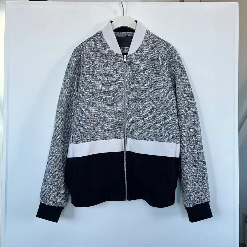 [BUNJANG] ANDZ Colorblock Ribbed Bomber Jacket (Size 110) / ANDZ 배색 컬러 시보리 블루종 자켓110 -0916