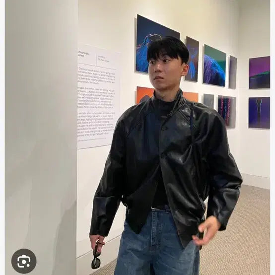 [BUNJANG] Yrui Vegetable Highneck Leather Jacket Black / 유루이 베지터블 하이넥 가죽자켓