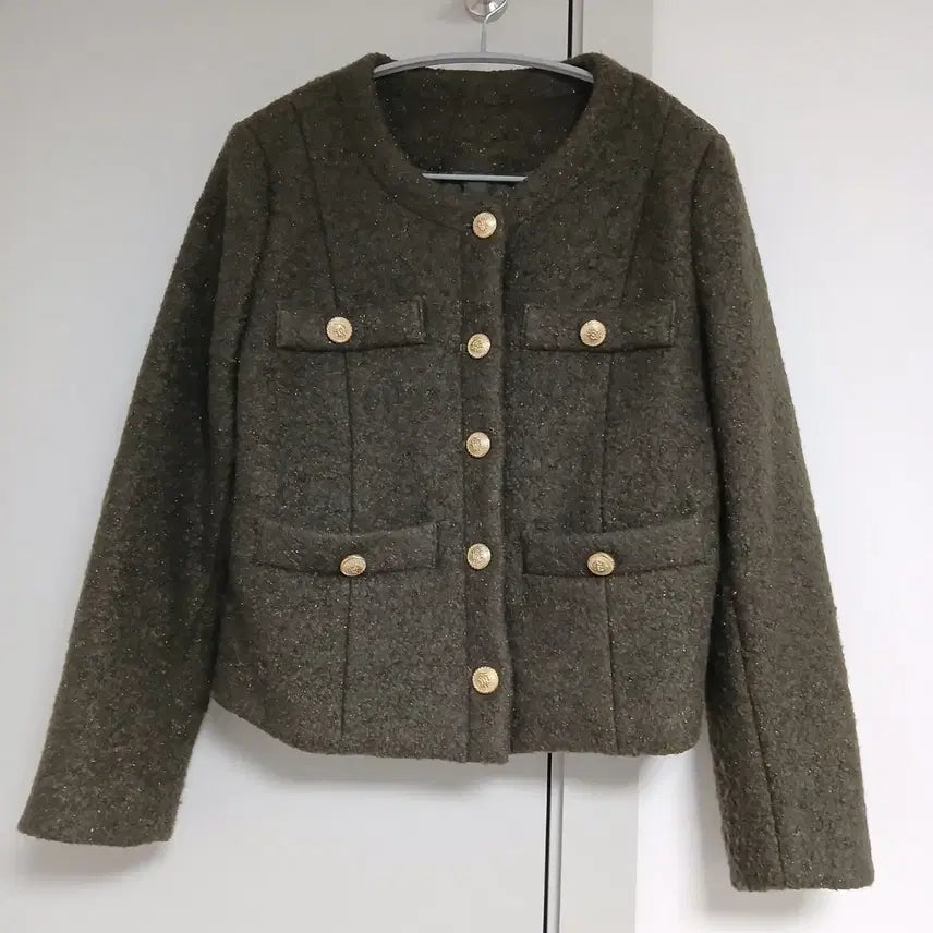 [BUNJANG] Tweed Jacket Gold Button Khaki / 트위드 자켓 금장 버튼 카키