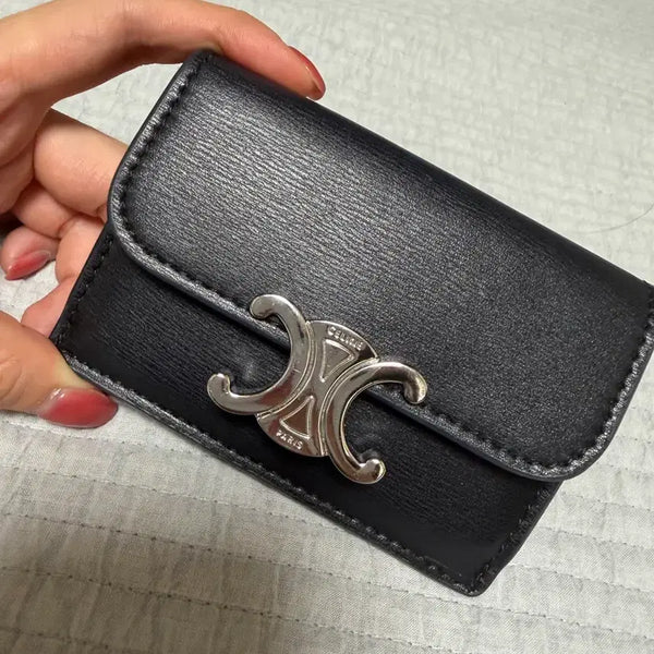 [BUNJANG] Celine Triomphe Card Holder Black Silver Hardware / 셀린느 트리옹페 카드지갑 블랙 은장