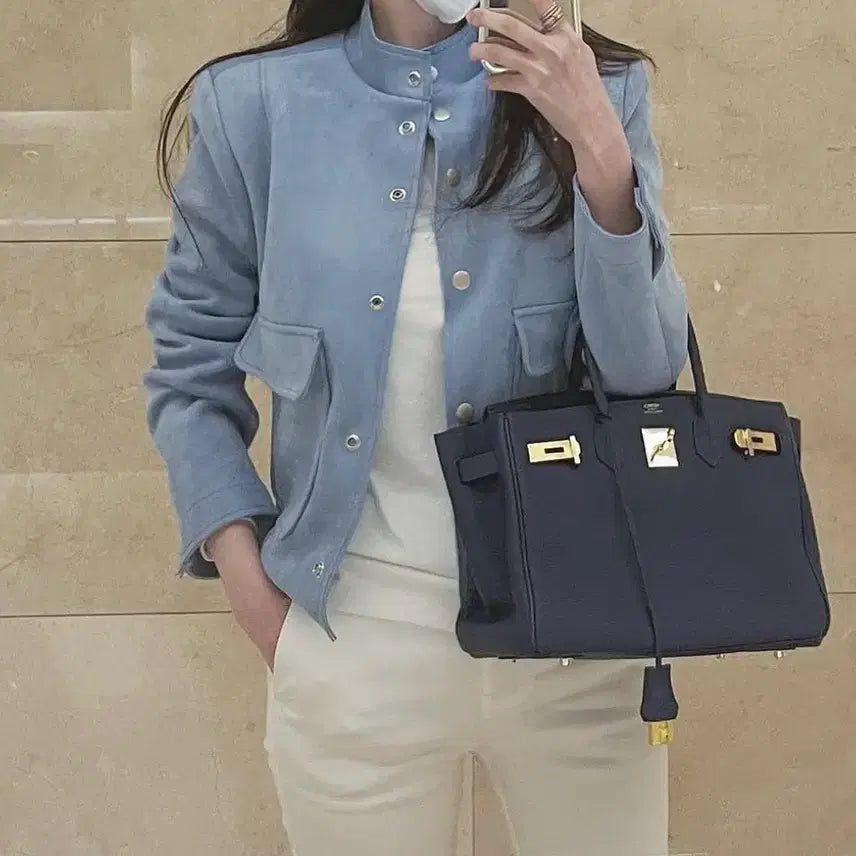 [BUNJANG] JeJe Made Suede Jacket (Sky Blue) / 제제메이드 스웨이드 자켓 (스카이블루)