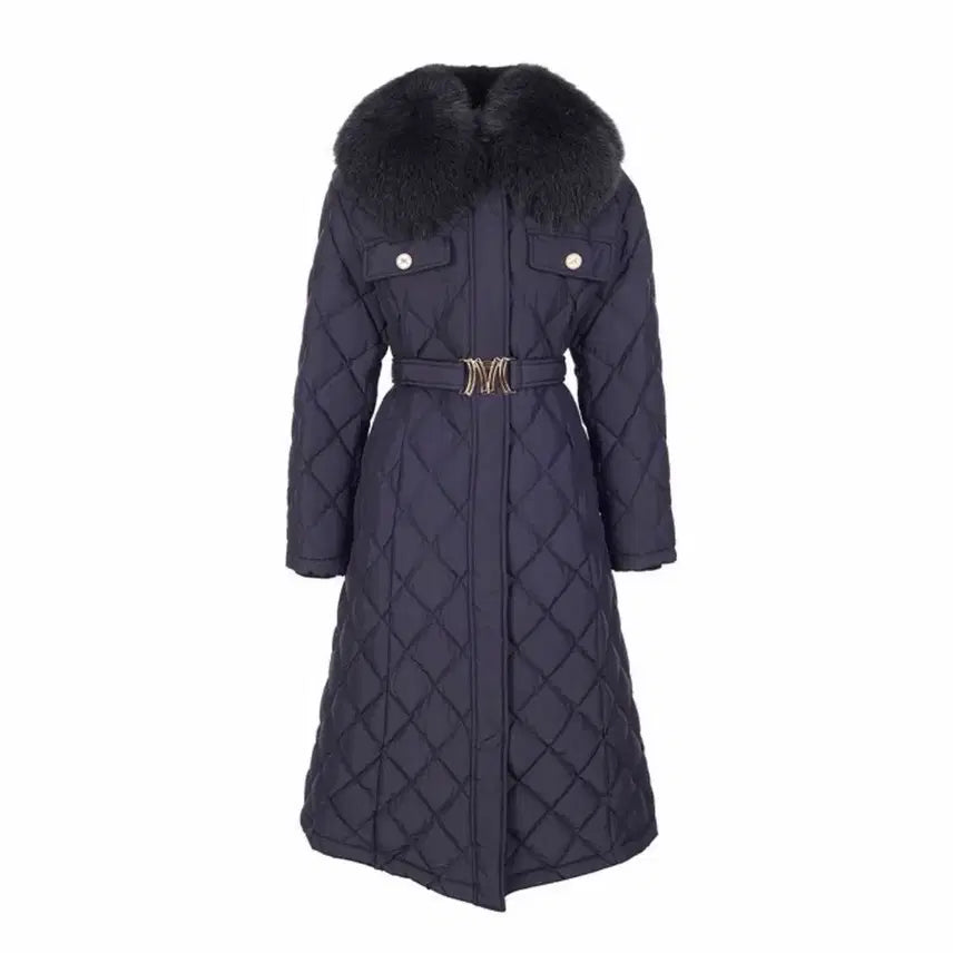 [BUNJANG] MOJO.S.PHINE Quilted Fox Fur Long Padding Navy / MOJO.S.PHINE 모조에스핀 퀼팅 폭스퍼 롱패딩