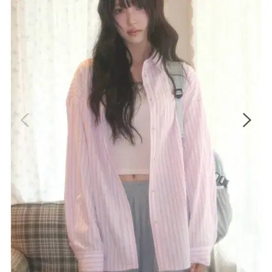 [BUNJANG] AZON Ropy Stripe Shirt Pink / 애즈온 로피 스트라이트 셔츠 핑크