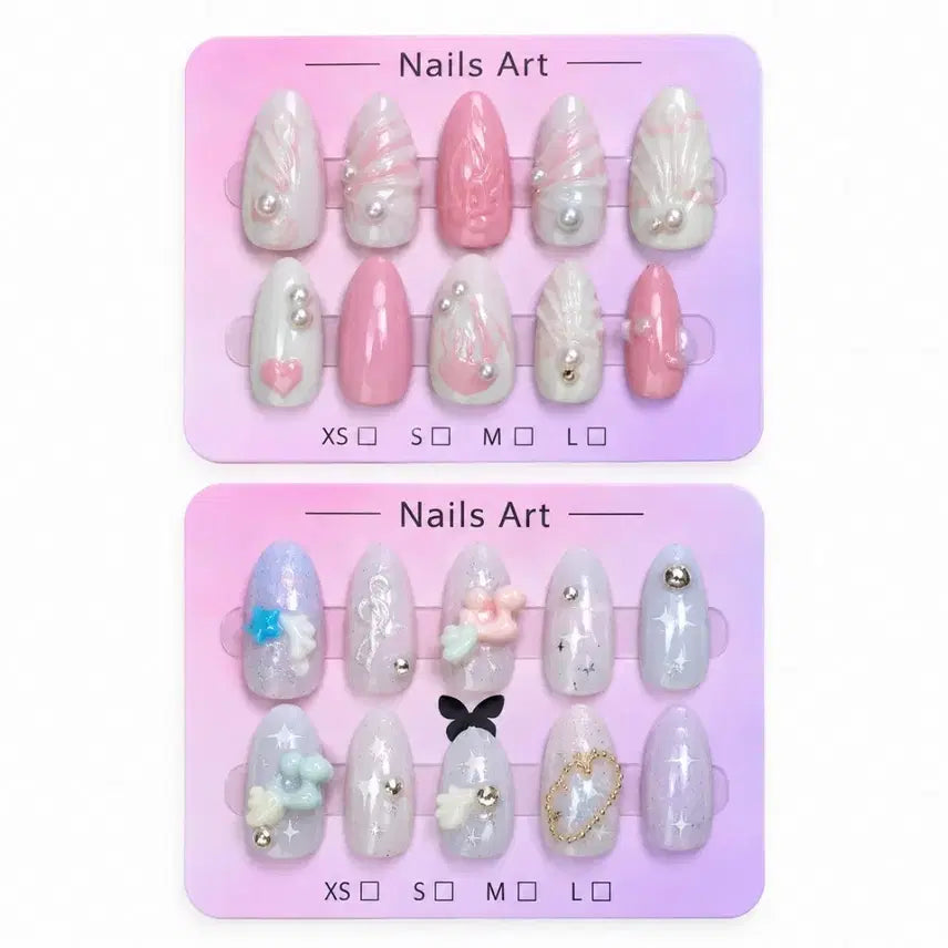 [BUNJANG] Nail Art Tips Set (Pink/Blue) with Charm Decorations / 네일아트 팁 세트 (핑크/블루)