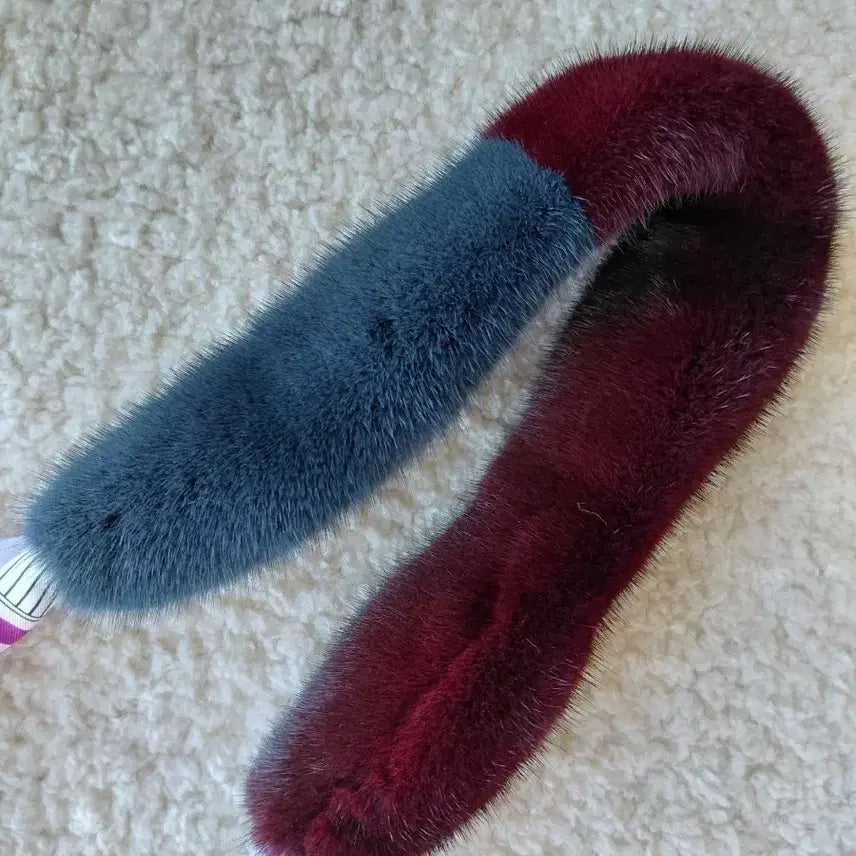 [BUNJANG] Natural Mink Combination Scarf/Muffler / 천연밍크 와인+블루스카프 목도리