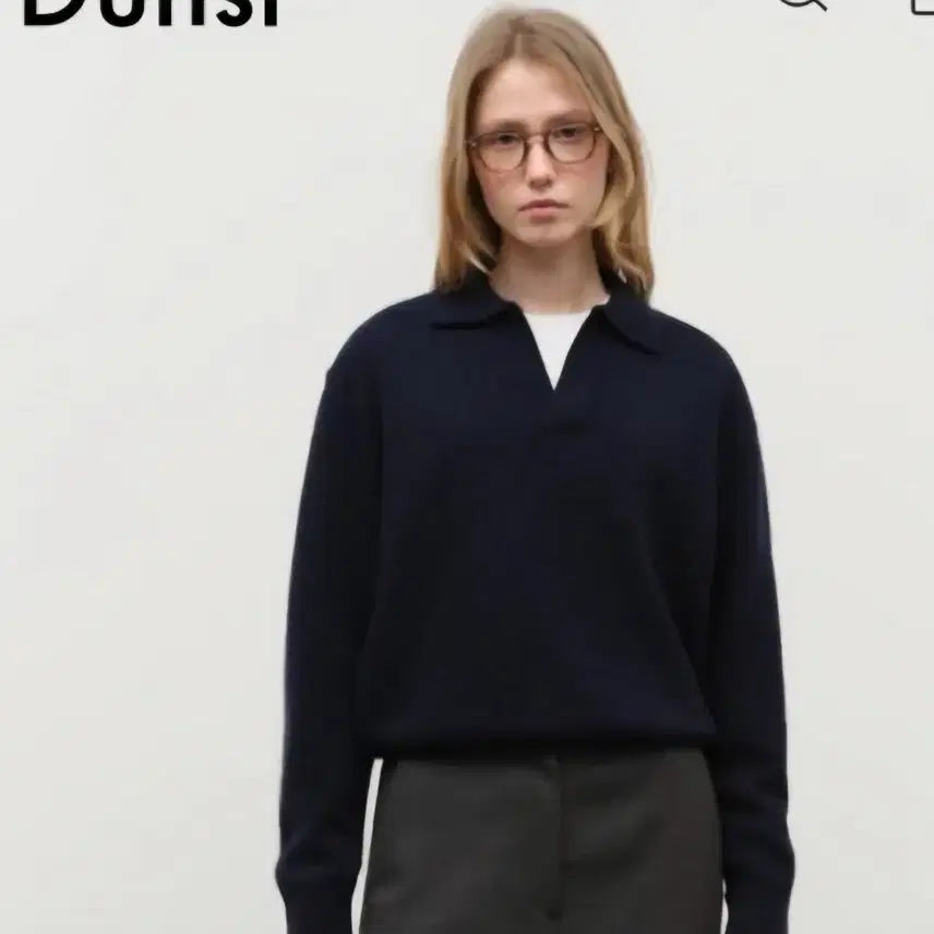 [BUNJANG] Dunst Open Collared Cashmere Sweater Navy / 던스트OPEN COLLARED CASHMERE SWEATER NAVY_UNISEX_UDSW4D137N2