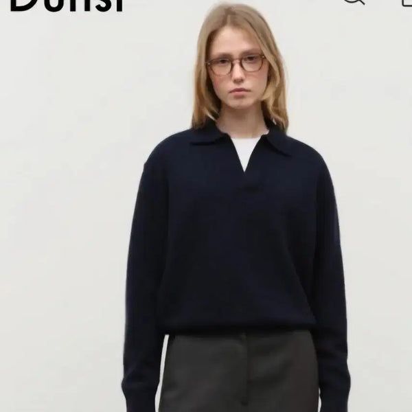 [BUNJANG] Dunst Open Collared Cashmere Sweater Navy / 던스트OPEN COLLARED CASHMERE SWEATER NAVY_UNISEX_UDSW4D137N2